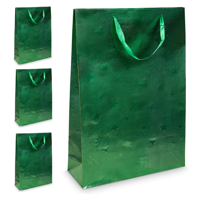 Christmas Gift Bag Holographic XL Green 42cm