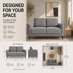 Brixton Grey Fabric Sofa, 2 Seater Linen Look Settee with Solid Wood Frame, Foam Cushions and Steel Legs