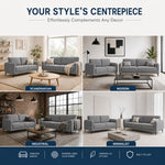 Brixton Grey Fabric Sofa Set, 2 Seater and 3 Seater Linen Look Settees with Solid Wood Frame and Steel Legs