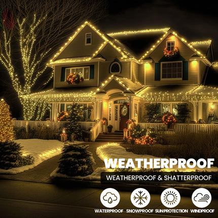Indoor/Outdoor 8 Function LED Waterproof Fairy Lights with Clear Cable (300) - Warm White-8800225808779-Bargainia.com