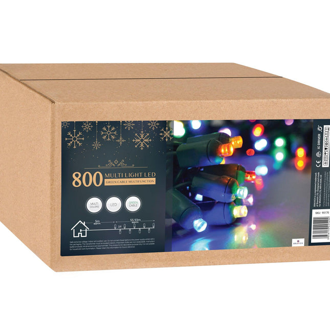 Indoor/Outdoor 8 Function LED Waterproof Fairy Lights with Green Cable (800) - Multicoloured-8800225811649-Bargainia.com