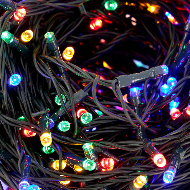 Indoor/Outdoor 8 Function LED Waterproof Fairy Lights with Green Cable (800) - Multicoloured-8800225811649-Bargainia.com