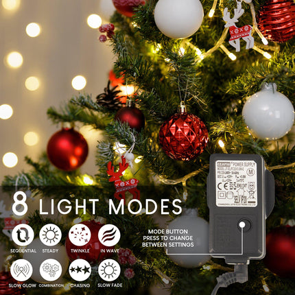 Indoor/Outdoor 8 Function LED Waterproof Fairy Lights with Clear Cable (1000) - Warm White-8800225812349-Bargainia.com