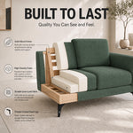 Brixton Green Fabric Sofa Suite, Armchair, 2 Seater and 3 Seater Set, Linen Look with Solid Wood Frame