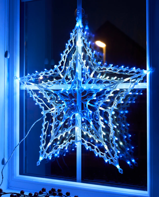 Festive Star LED Window Light – Blue & White Christmas Decoration