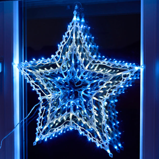 Festive Star LED Window Light – Blue & White Christmas Decoration