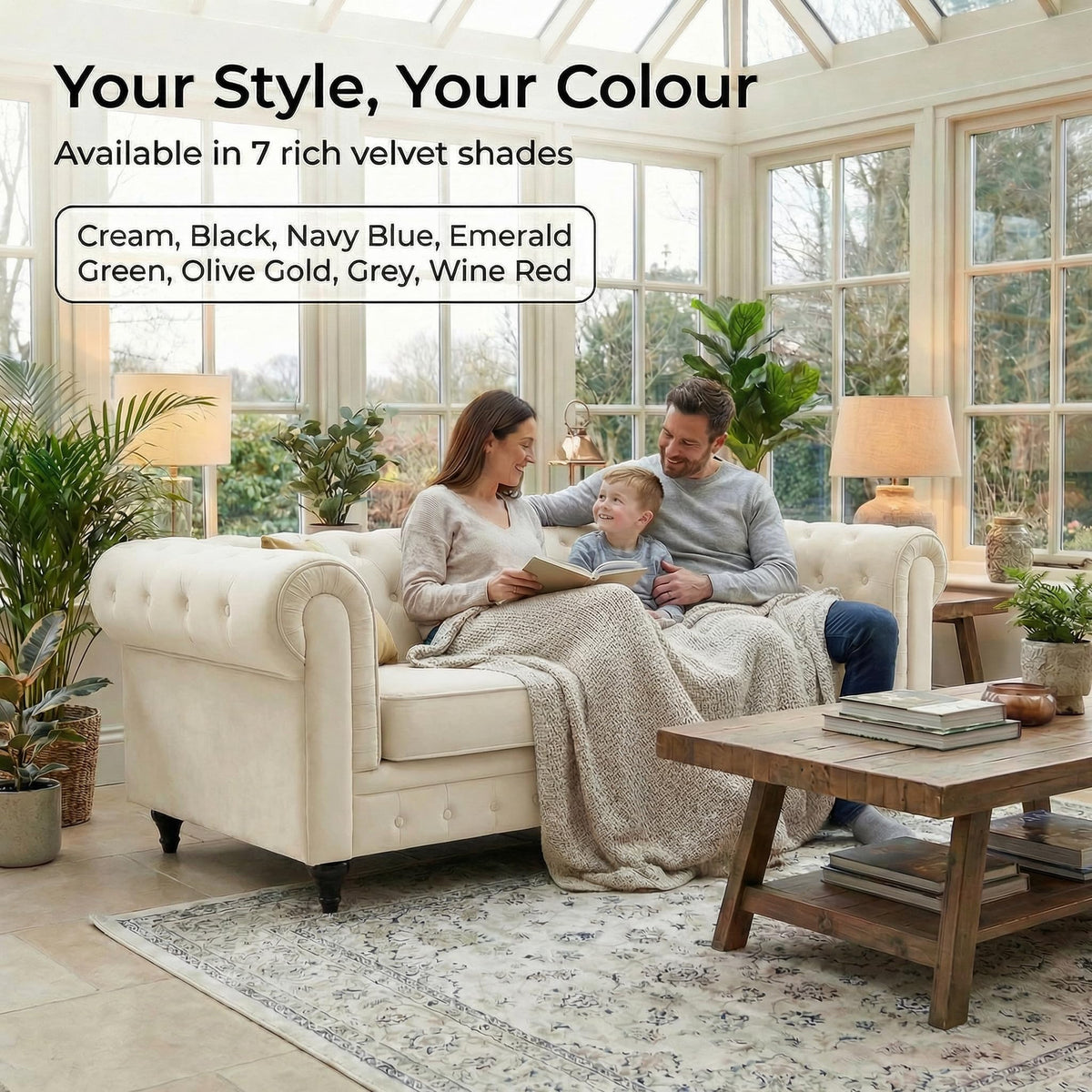 Canapé Chesterfield en velours crème