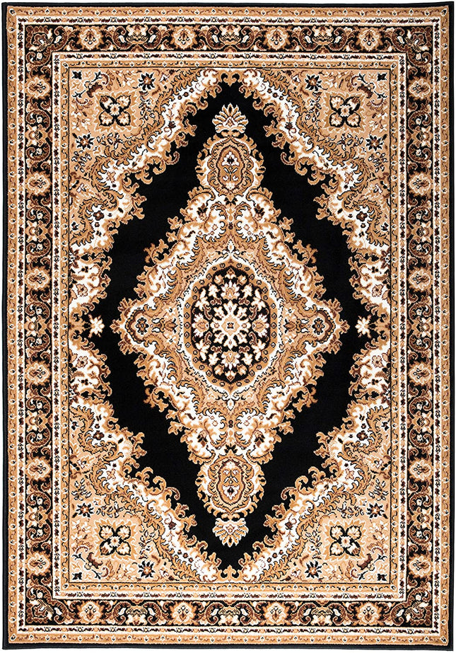 Black Traditional Medallion Design Rug  - Texas