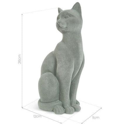 Cat Figurine - Grey Velvet - Sitting-5010792476575-Bargainia.com