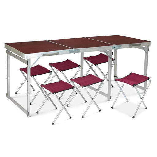 Camping Folding Table with 6 Chairs - Red Oak-Bargainia.com
