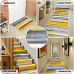 Texas Abstract Stripe Stair Runner, Mustard Yellow, Grey and White Hessian Backed Hallway Runner, Custom Length