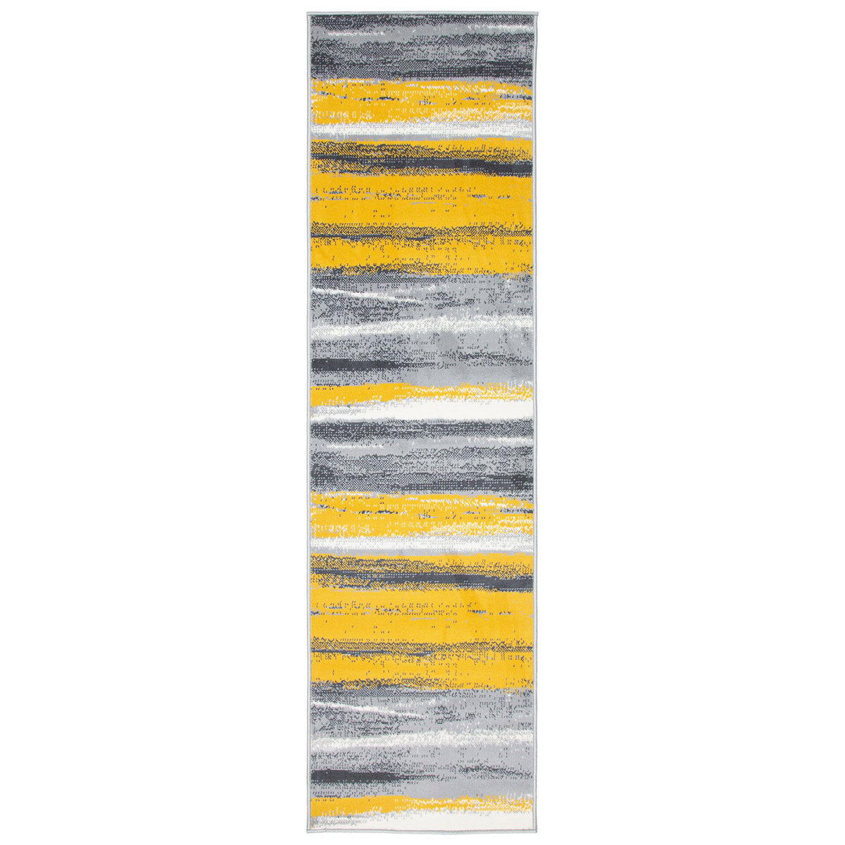 Texas Abstract Stripe Stair Runner, Mustard Yellow, Grey and White Hessian Backed Hallway Runner, Custom Length