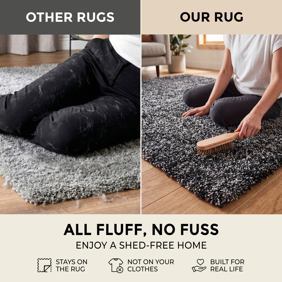 Enjoy Grey Mottled Shaggy Rug, 4cm Thick Pile, Non-Shedding Polypropylene, Hessian Backed, Underfloor Heating Safe
