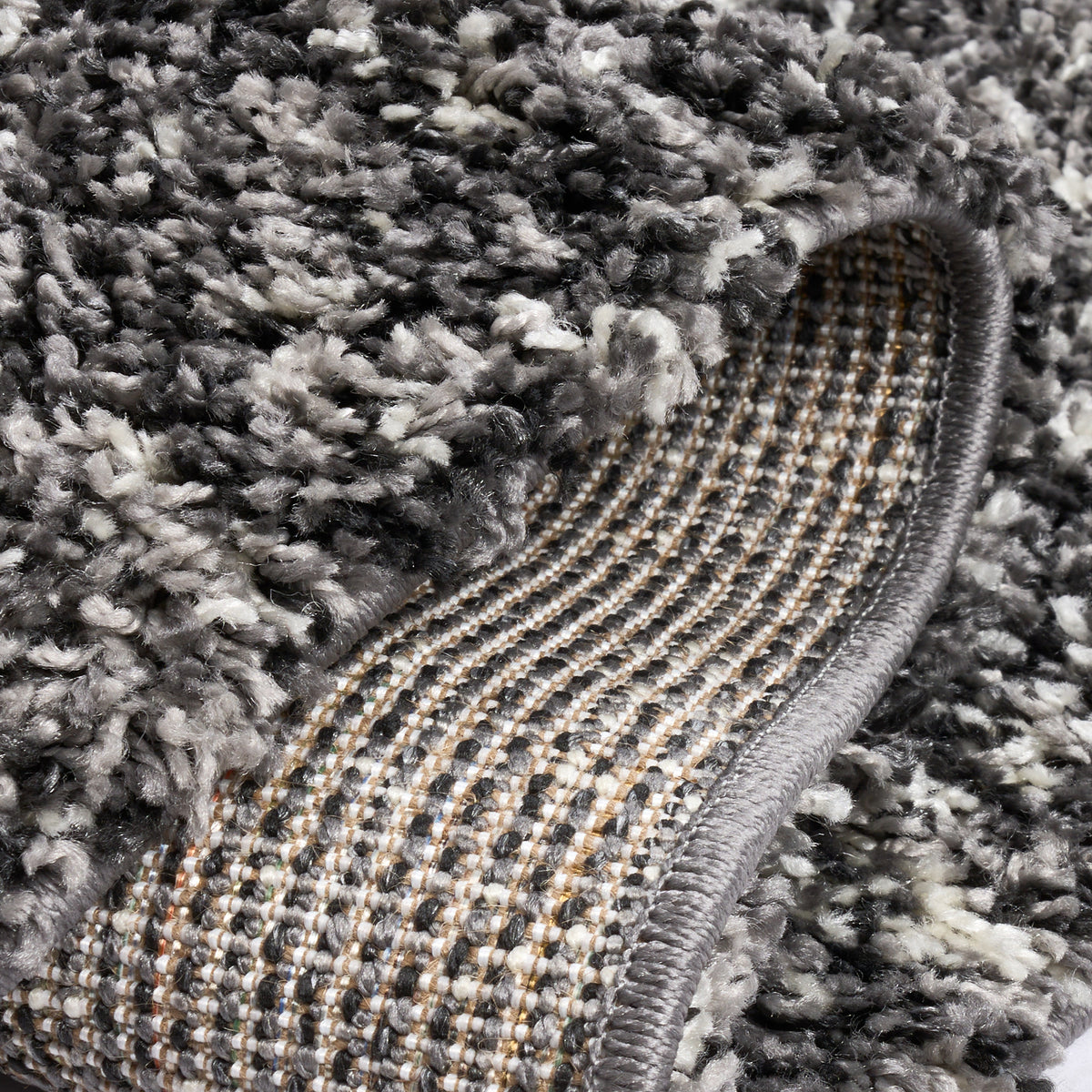 Enjoy Grey Mottled Shaggy Rug, 4cm Thick Pile, Non-Shedding Polypropylene, Hessian Backed, Underfloor Heating Safe