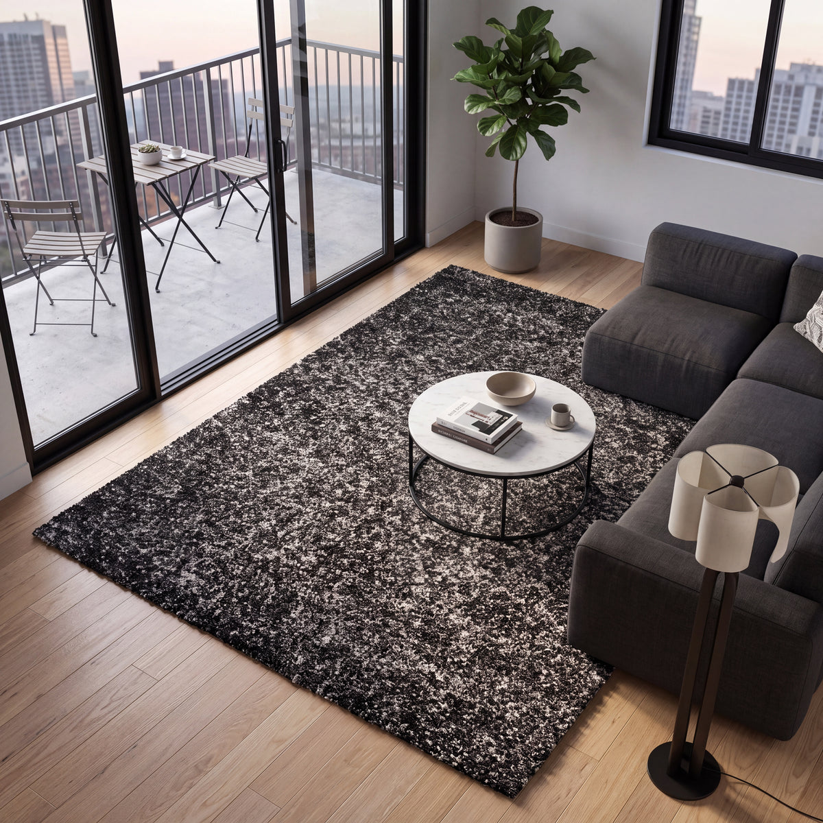 Enjoy Grey Mottled Shaggy Rug, 4cm Thick Pile, Non-Shedding Polypropylene, Hessian Backed, Underfloor Heating Safe