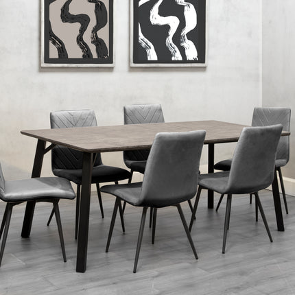 Concrete Effect Dining Table 1.8m & 6 x Grey Velvet Chairs