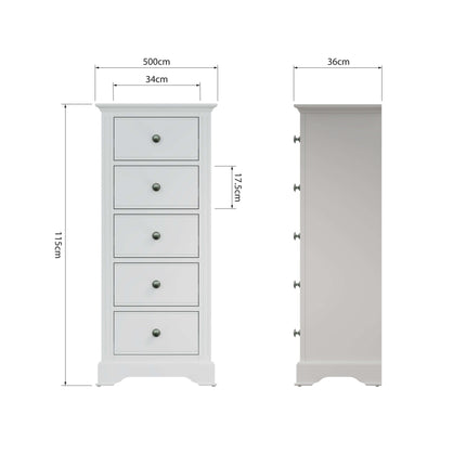 Amelia Narrow White Chest Of Drawers