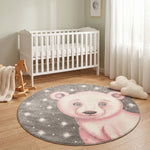 Bambi Pink Bear Kids Rug, Soft 13mm Pile Nursery and Children's Bedroom Rug, OEKO-TEX Tested, Round and Rectangle