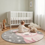 Bambi Pink Bear Kids Rug, Soft 13mm Pile Nursery and Children's Bedroom Rug, OEKO-TEX Tested, Round and Rectangle