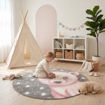 Bambi Pink Bear Kids Rug, Soft 13mm Pile Nursery and Children's Bedroom Rug, OEKO-TEX Tested, Round and Rectangle