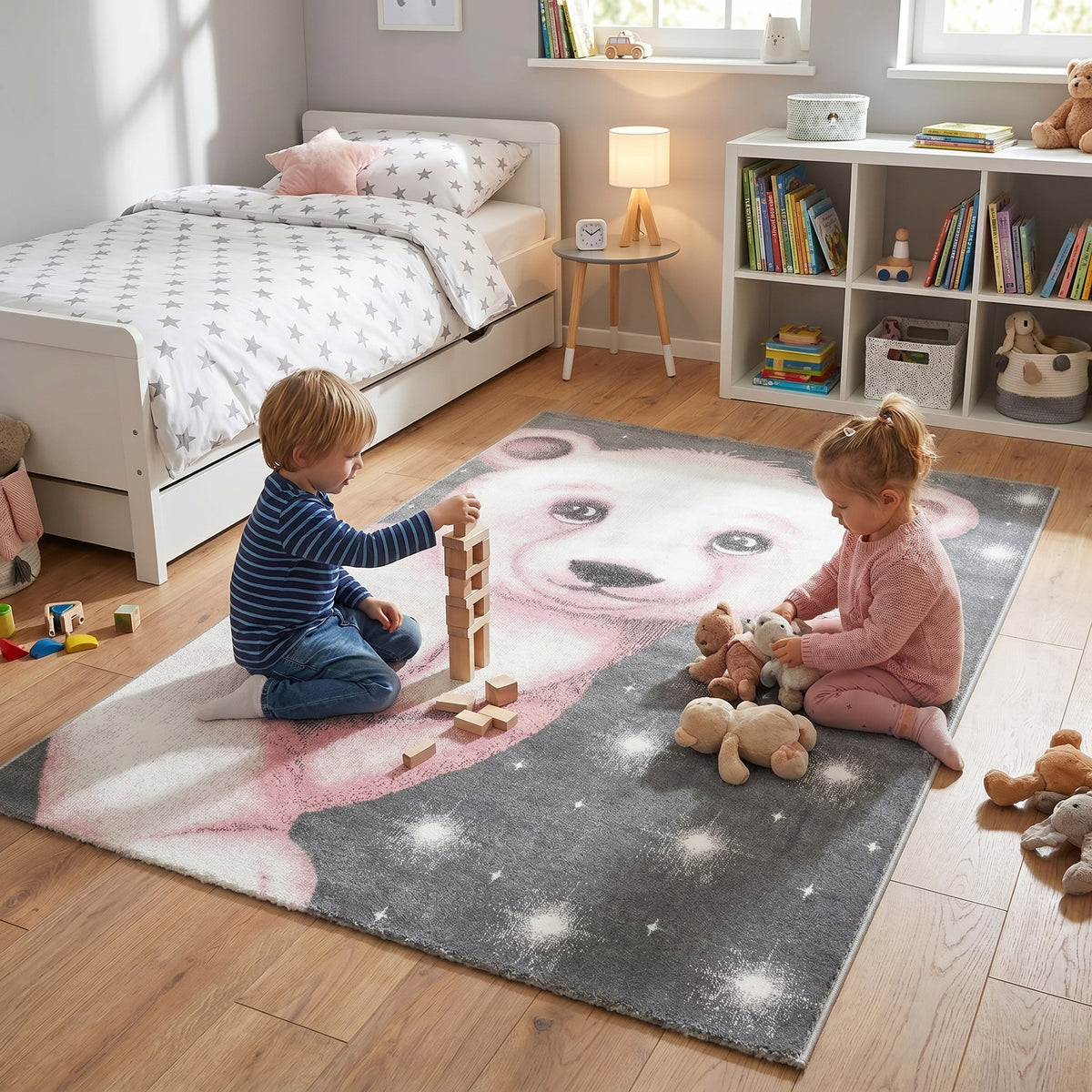 Bambi Pink Bear Kids Rug, Soft 13mm Pile Nursery and Children's Bedroom Rug, OEKO-TEX Tested, Round and Rectangle