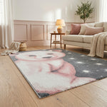 Bambi Pink Bear Kids Rug, Soft 13mm Pile Nursery and Children's Bedroom Rug, OEKO-TEX Tested, Round and Rectangle