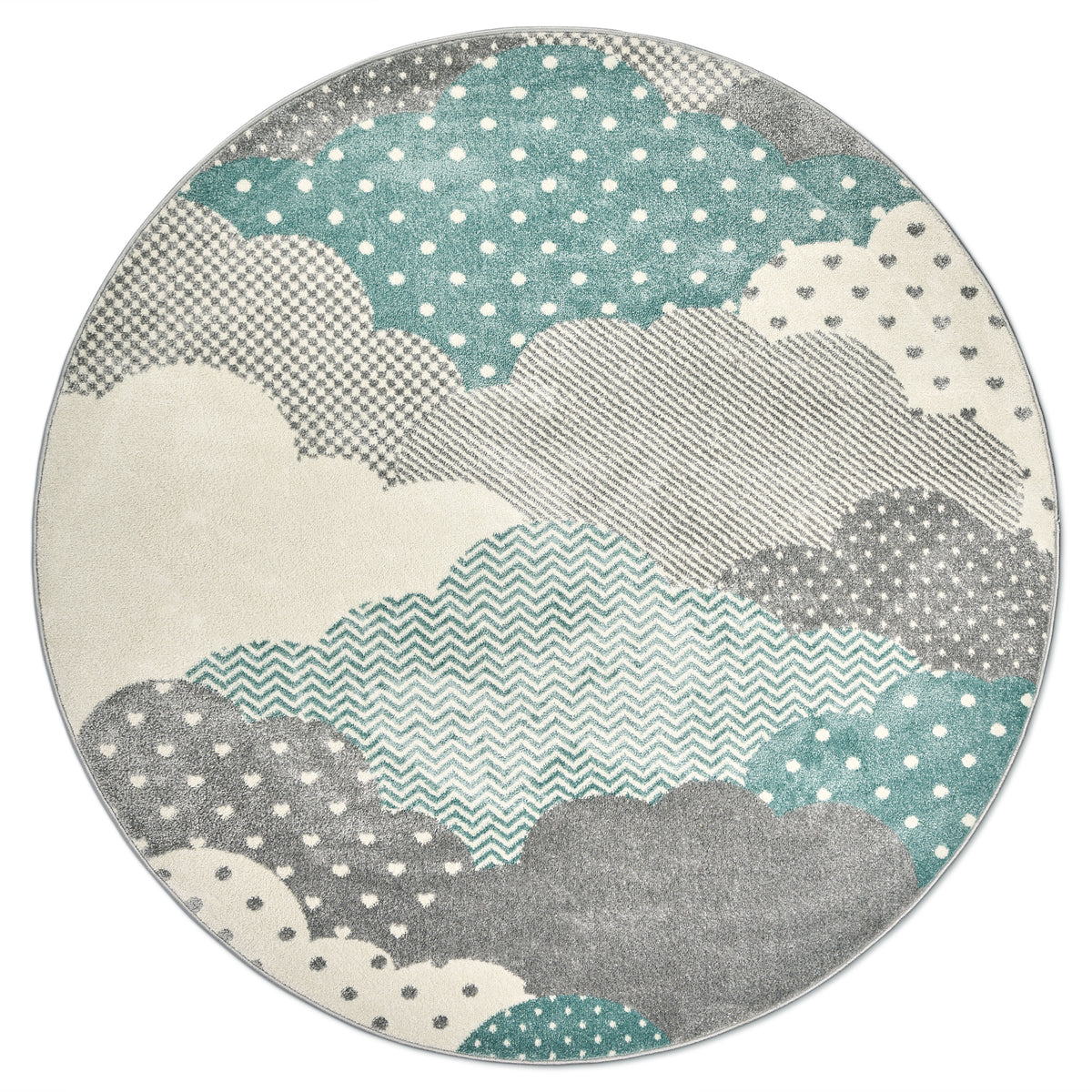 Bambi Blue and Grey Clouds Kids Rug, Soft 13mm Pile Nursery and Children's Bedroom Play Mat, Rectangle and Round