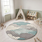 Bambi Blue and Grey Clouds Kids Rug, Soft 13mm Pile Nursery and Children's Bedroom Play Mat, Rectangle and Round