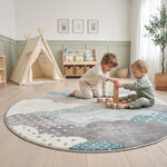 Bambi Blue and Grey Clouds Kids Rug, Soft 13mm Pile Nursery and Children's Bedroom Play Mat, Rectangle and Round