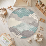 Bambi Blue and Grey Clouds Kids Rug, Soft 13mm Pile Nursery and Children's Bedroom Play Mat, Rectangle and Round