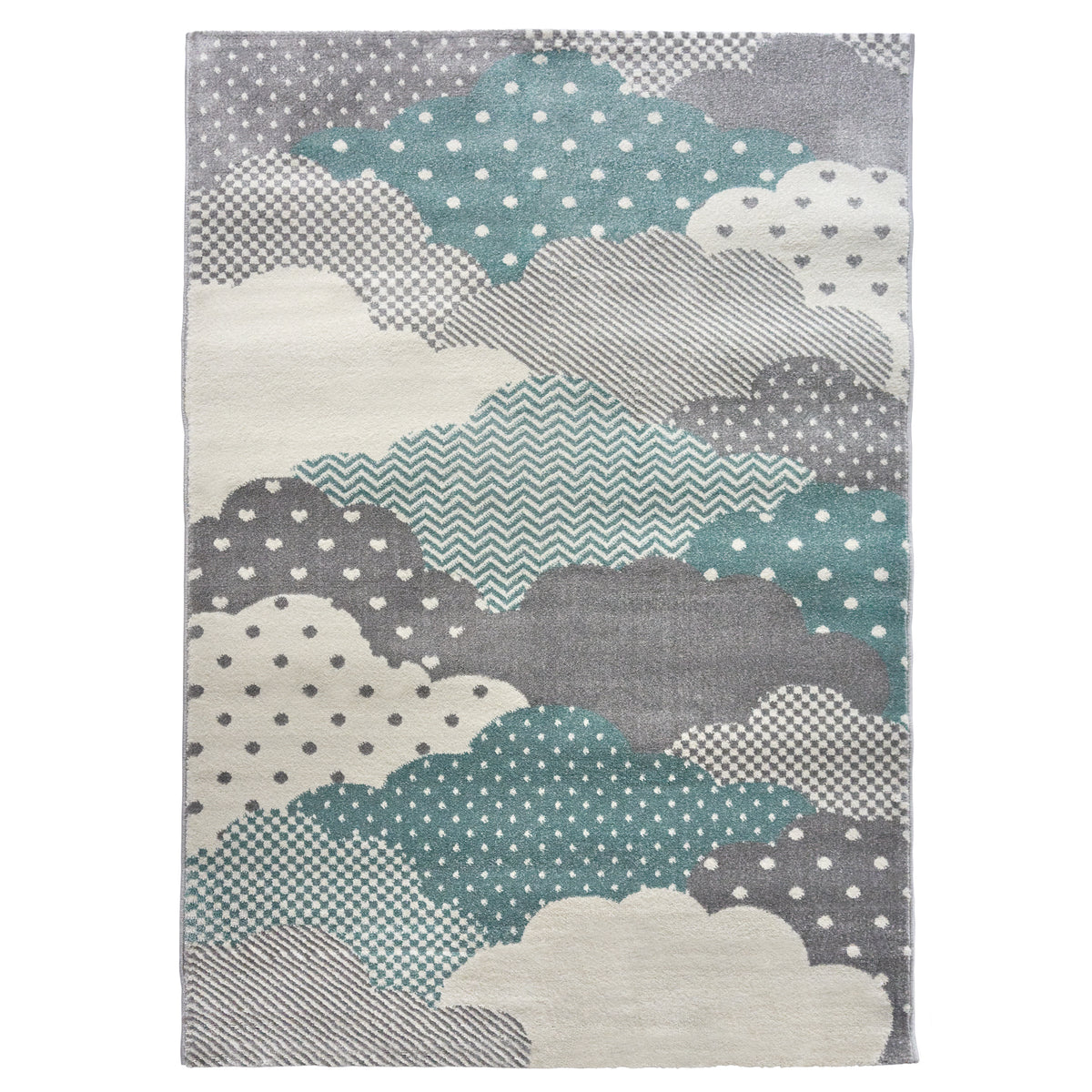 Bambi Blue and Grey Clouds Kids Rug, Soft 13mm Pile Nursery and Children's Bedroom Play Mat, Rectangle and Round