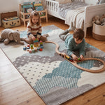 Bambi Blue and Grey Clouds Kids Rug, Soft 13mm Pile Nursery and Children's Bedroom Play Mat, Rectangle and Round