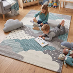 Bambi Blue and Grey Clouds Kids Rug, Soft 13mm Pile Nursery and Children's Bedroom Play Mat, Rectangle and Round