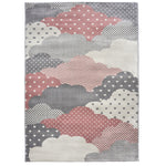 Bambi Pink and Grey Clouds Kids Rug, Soft 13mm Pile Nursery and Playroom Rug, Hessian Backed, Round Sizes
