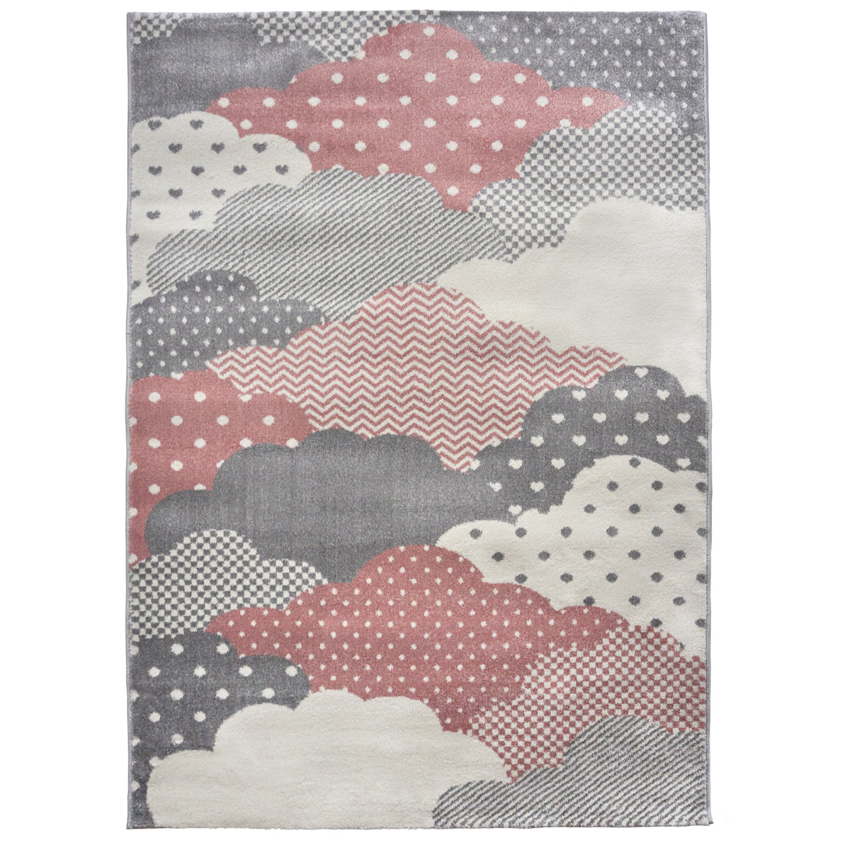 Bambi Pink and Grey Clouds Kids Rug, Soft 13mm Pile Nursery and Playroom Rug, Hessian Backed, Round Sizes