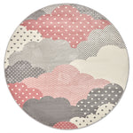 Bambi Pink and Grey Clouds Kids Rug, Soft 13mm Pile Nursery and Playroom Rug, Hessian Backed, Round Sizes
