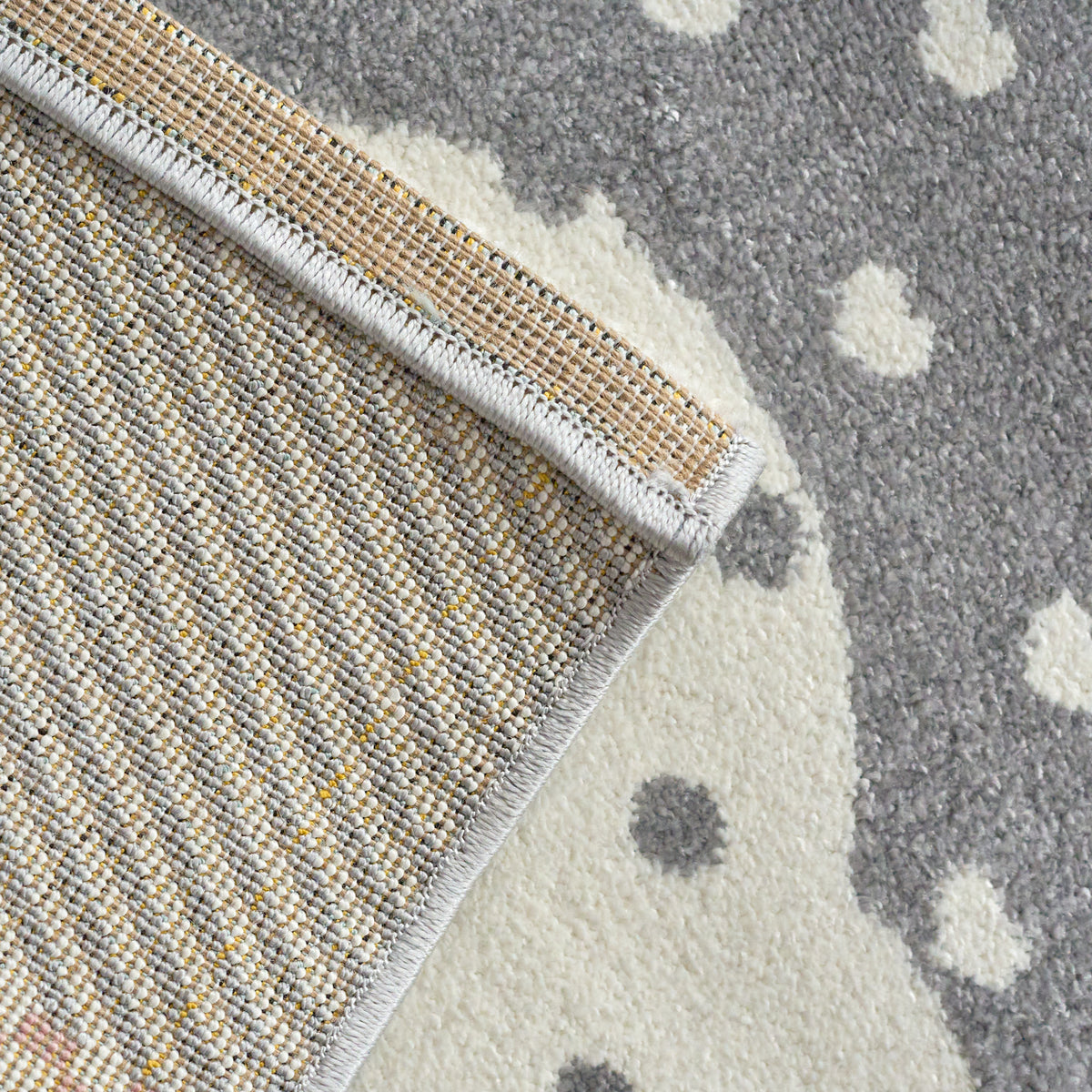 Bambi Pink and Grey Clouds Kids Rug, Soft 13mm Pile Nursery and Playroom Rug, Hessian Backed, Round Sizes