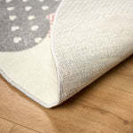Bambi Pink and Grey Clouds Kids Rug, Soft 13mm Pile Nursery and Playroom Rug, Hessian Backed, Round Sizes