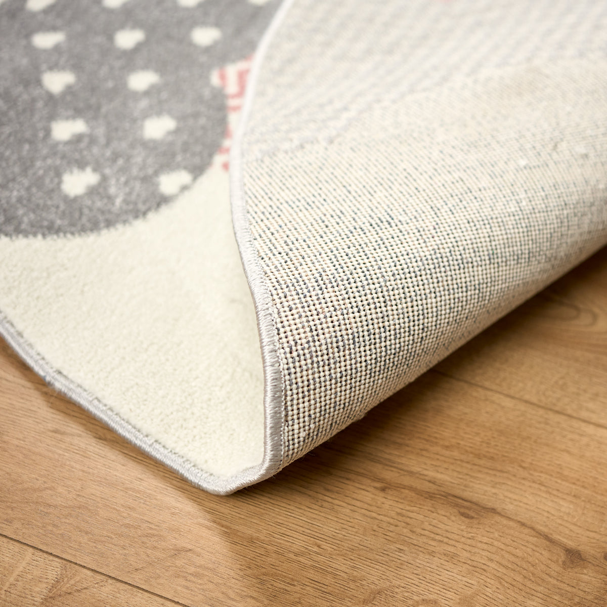 Bambi Pink and Grey Clouds Kids Rug, Soft 13mm Pile Nursery and Playroom Rug, Hessian Backed, Round Sizes