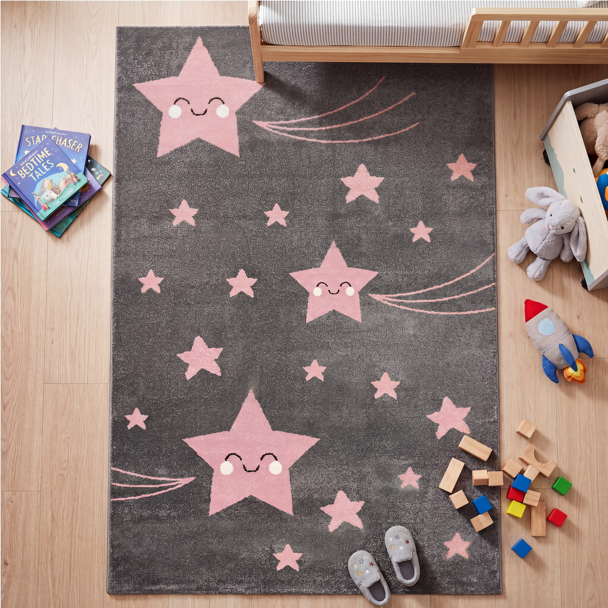 Tapis Étoiles roses et grises - Enfants