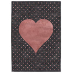 Bambi Pink and Grey Hearts Kids Rug, Soft 13mm Pile Nursery and Playroom Rug, Hessian Backed, Round Sizes