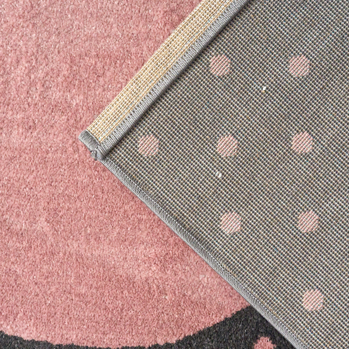 Bambi Pink and Grey Hearts Kids Rug, Soft 13mm Pile Nursery and Playroom Rug, Hessian Backed, Round Sizes