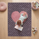 Bambi Pink and Grey Hearts Kids Rug, Soft 13mm Pile Nursery and Playroom Rug, Hessian Backed, Round Sizes