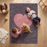 Bambi Pink and Grey Hearts Kids Rug, Soft 13mm Pile Nursery and Playroom Rug, Hessian Backed, Round Sizes