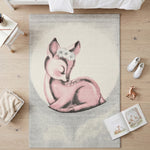 Bambi Pink Sleeping Fawn Kids Rug, Soft 13mm Pile Nursery and Playroom Rug, Hessian Backed, Round Sizes