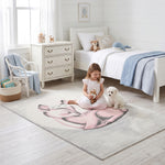 Bambi Pink Sleeping Fawn Kids Rug, Soft 13mm Pile Nursery and Playroom Rug, Hessian Backed, Round Sizes