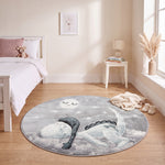 Bambi Sleeping Dinosaur Kids Rug, Blue and Grey Nursery and Kids Bedroom Play Mat, Soft 13mm Pile, Rectangle and Round
