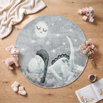Bambi Sleeping Dinosaur Kids Rug, Blue and Grey Nursery and Kids Bedroom Play Mat, Soft 13mm Pile, Rectangle and Round