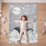 Bambi Sleeping Dinosaur Kids Rug, Blue and Grey Nursery and Kids Bedroom Play Mat, Soft 13mm Pile, Rectangle and Round