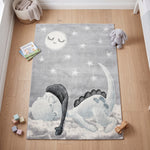 Bambi Sleeping Dinosaur Kids Rug, Blue and Grey Nursery and Kids Bedroom Play Mat, Soft 13mm Pile, Rectangle and Round